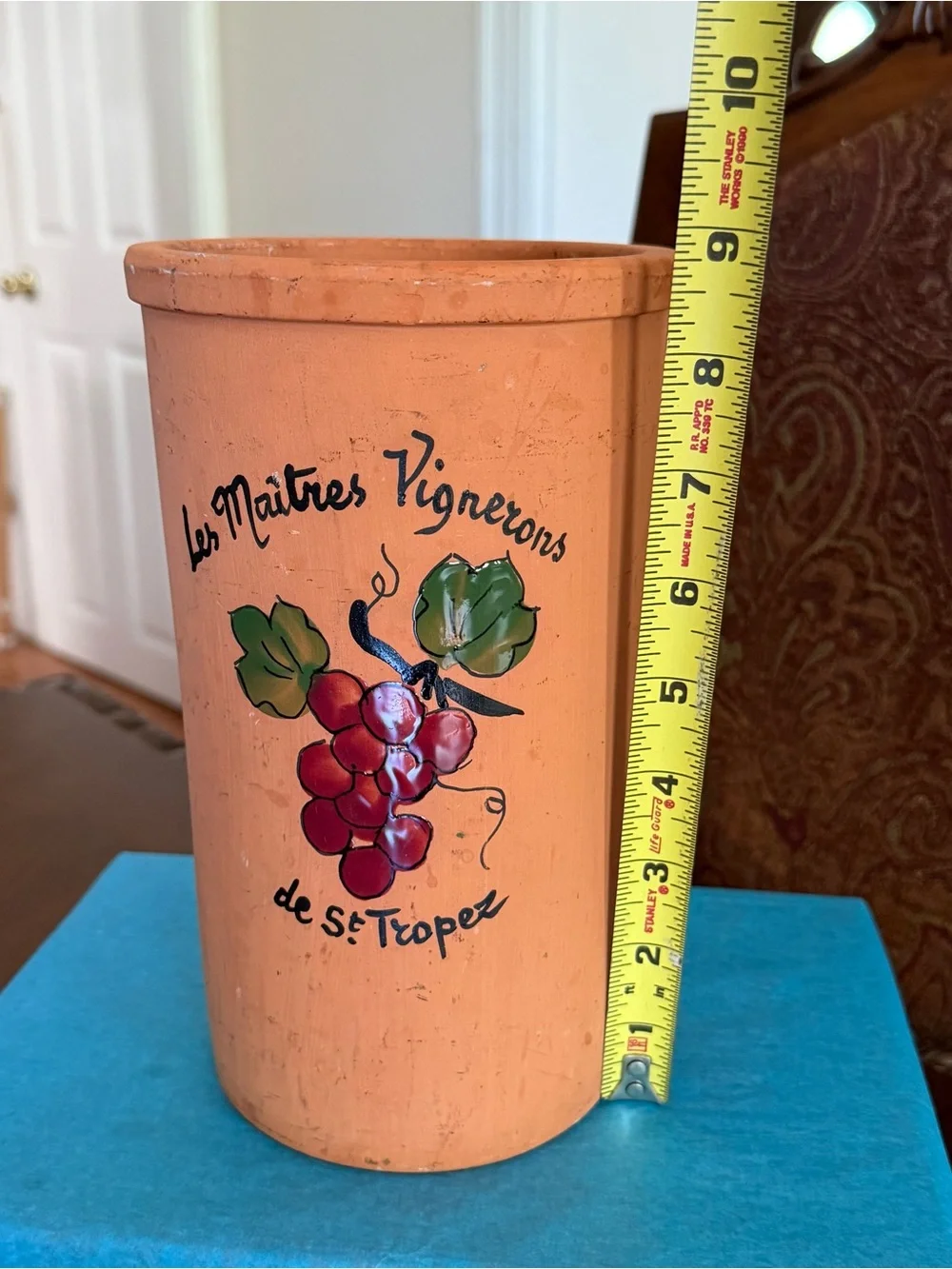 Vintage French Vallauris Terracotta Wine Barrel with Grapes and Leaves Design
